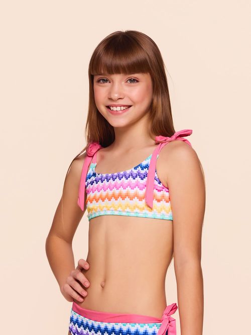 Top Regata Laço Kids Tropical Rainbow