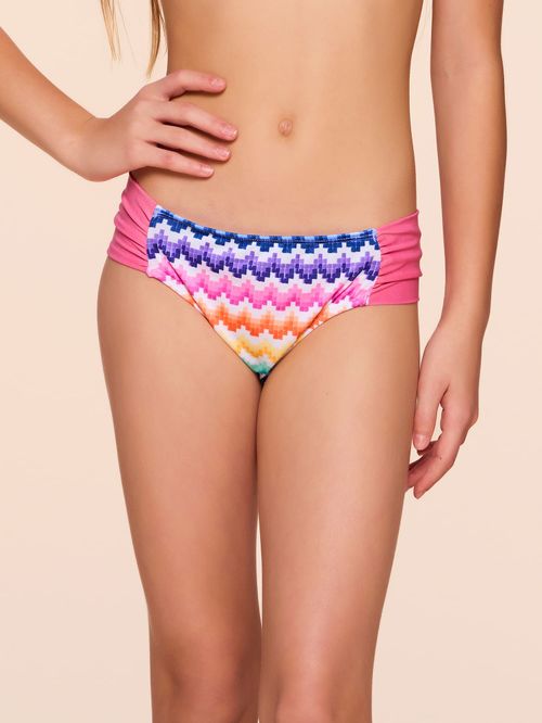 Calcinha Reta Lateral Franzida Kids Tropical Rainbow