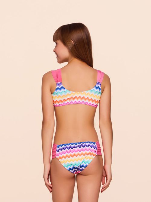 Biquíni Regata e Calcinha Reta Franzida Kids Tropical Rainbow