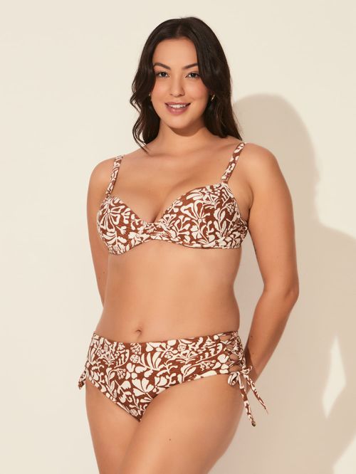 Biquíni Meia Taça e Sunkini Texturizada Lacinho Lateral Âmbar