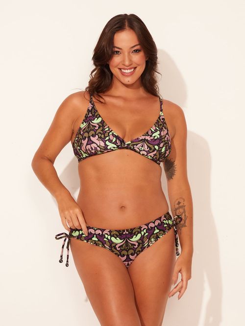 Biquíni Frente Única e Calcinha Reta Lacinho Texturizada Barroco